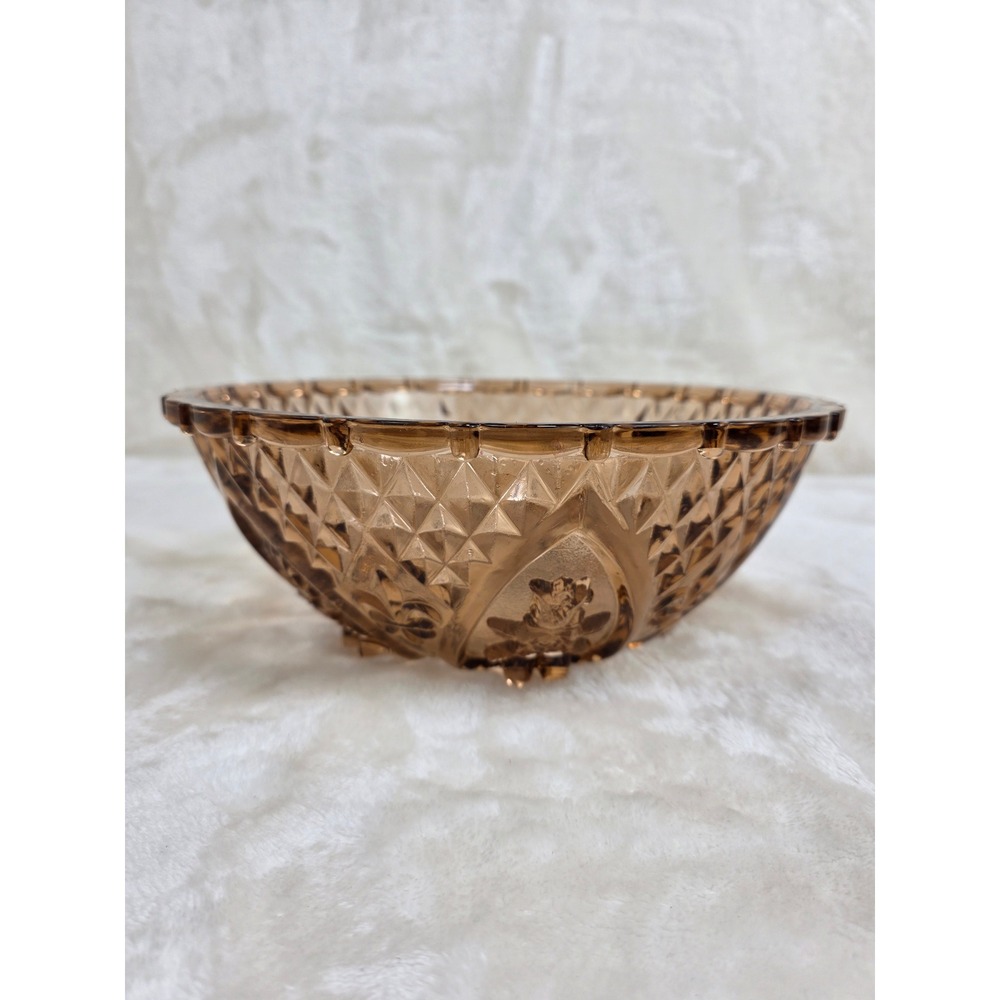 Vintage Pink Depression Glass KIG Fluer De Lis & Roses Footed 10" Bowl Cabbage